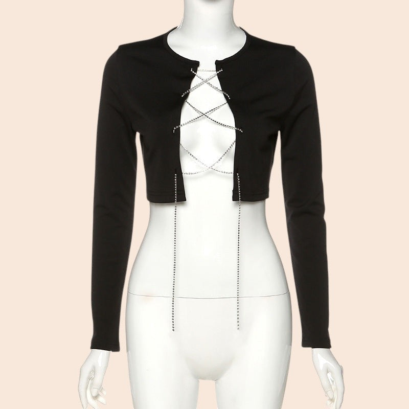 Lace-Up Cutout Long Sleeve Crop Top
