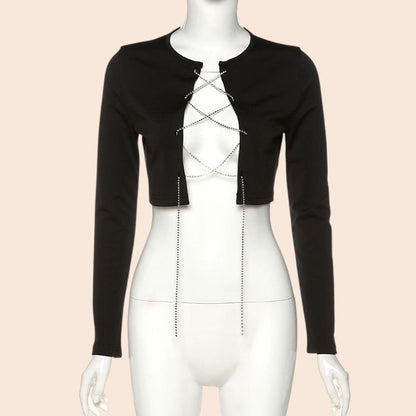 Lace-Up Cutout Long Sleeve Crop Top