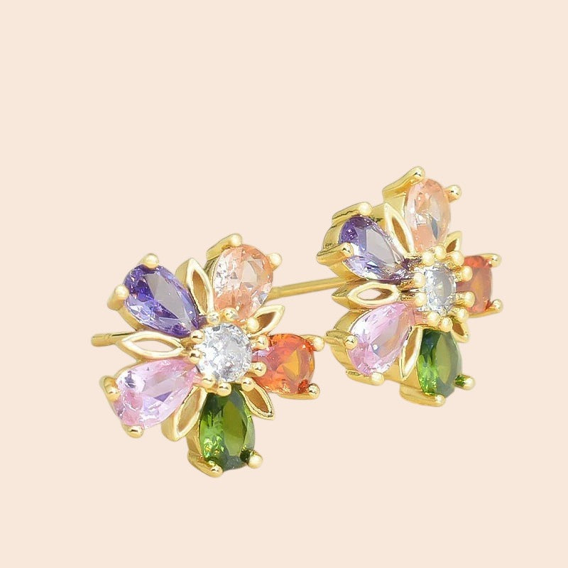 Colorful Crystal Flower Jewelry Set – Luxe Floral Sparkle