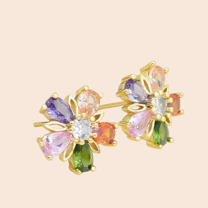 Colorful Crystal Flower Jewelry Set – Luxe Floral Sparkle
