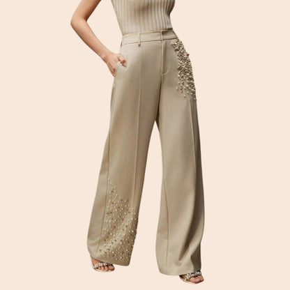 Pearl Embellished Wide-Leg Pants – Luxe Elegance Edition