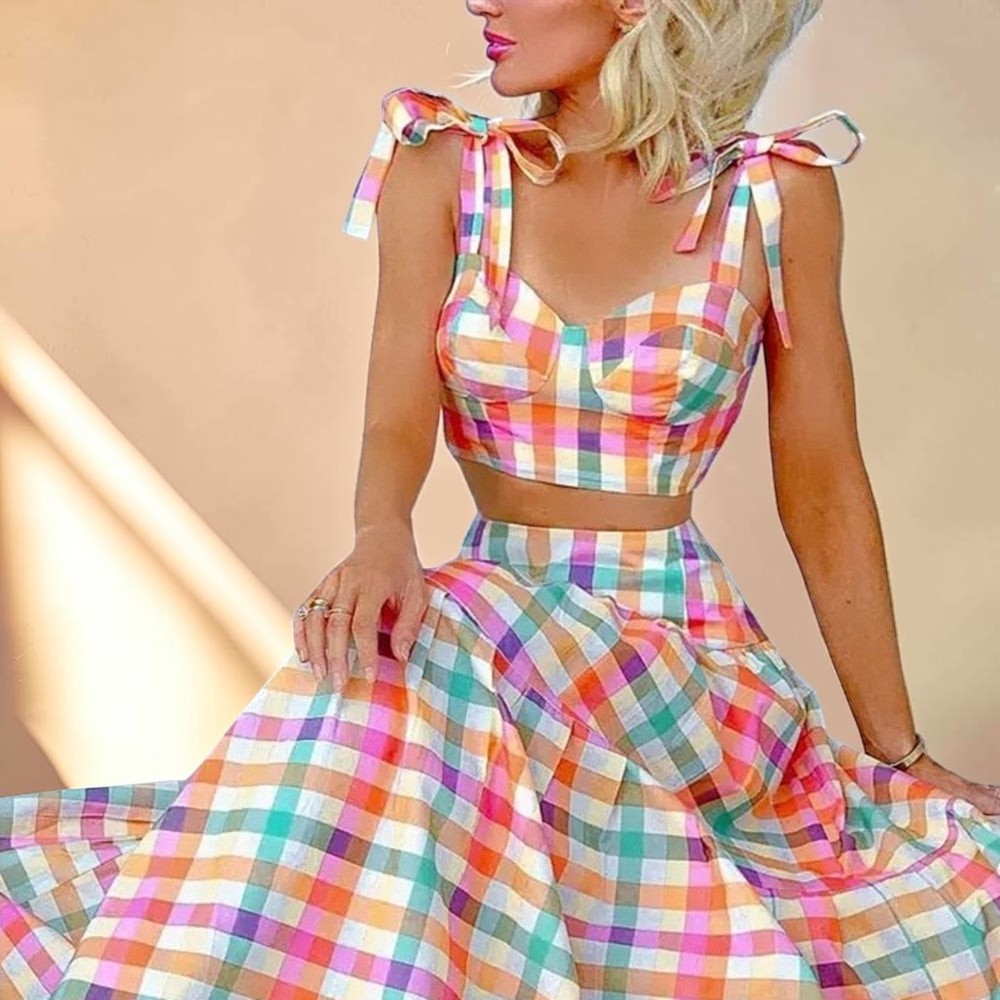 Pastel Plaid Crop Top & Maxi Skirt Set
