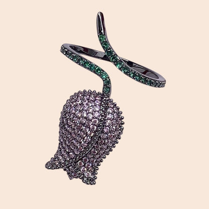 Crystal Bloom Adjustable Ring – Romantic Floral Elegance