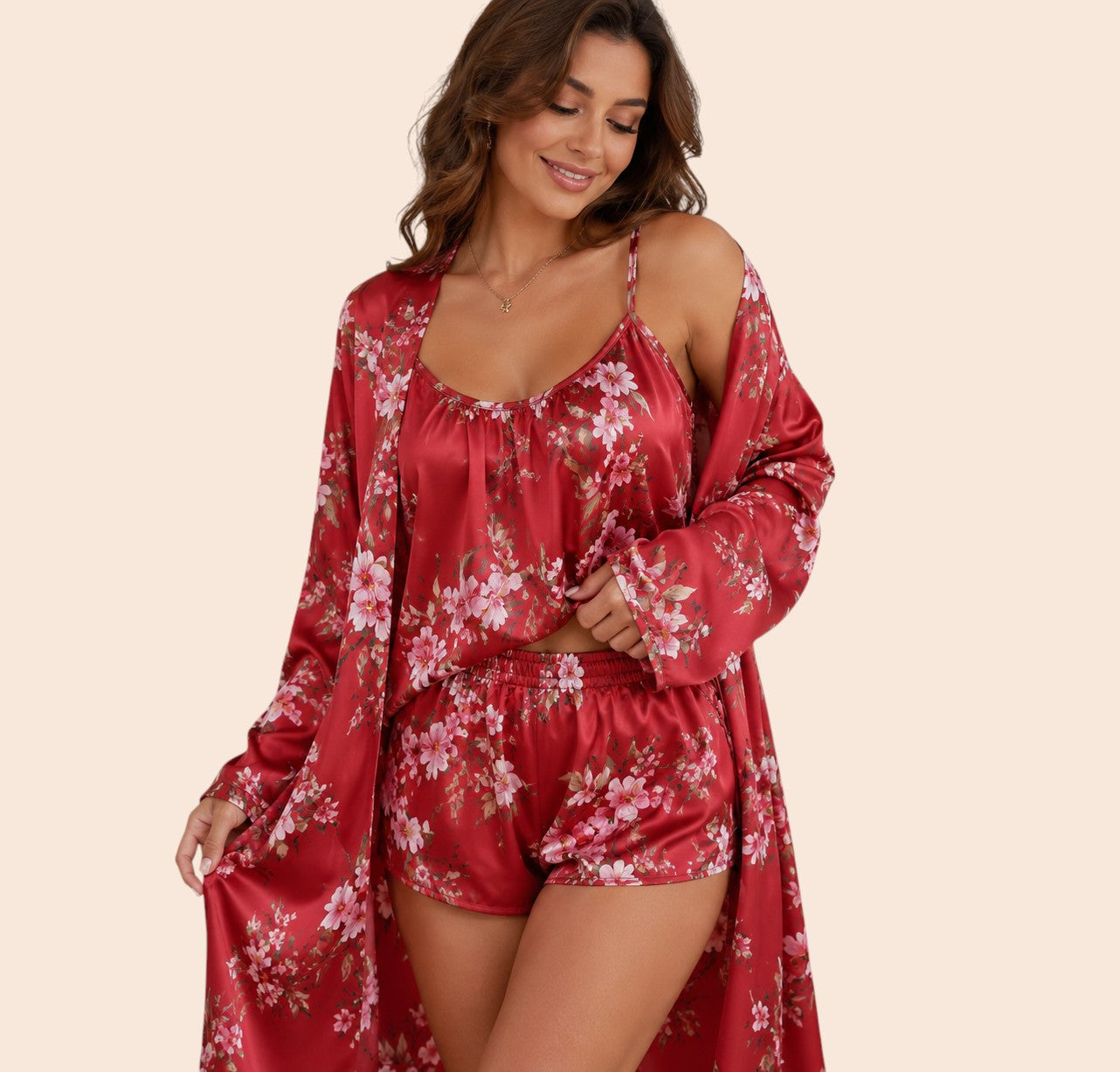 Plus Size Floral Satin Sleepwear Set