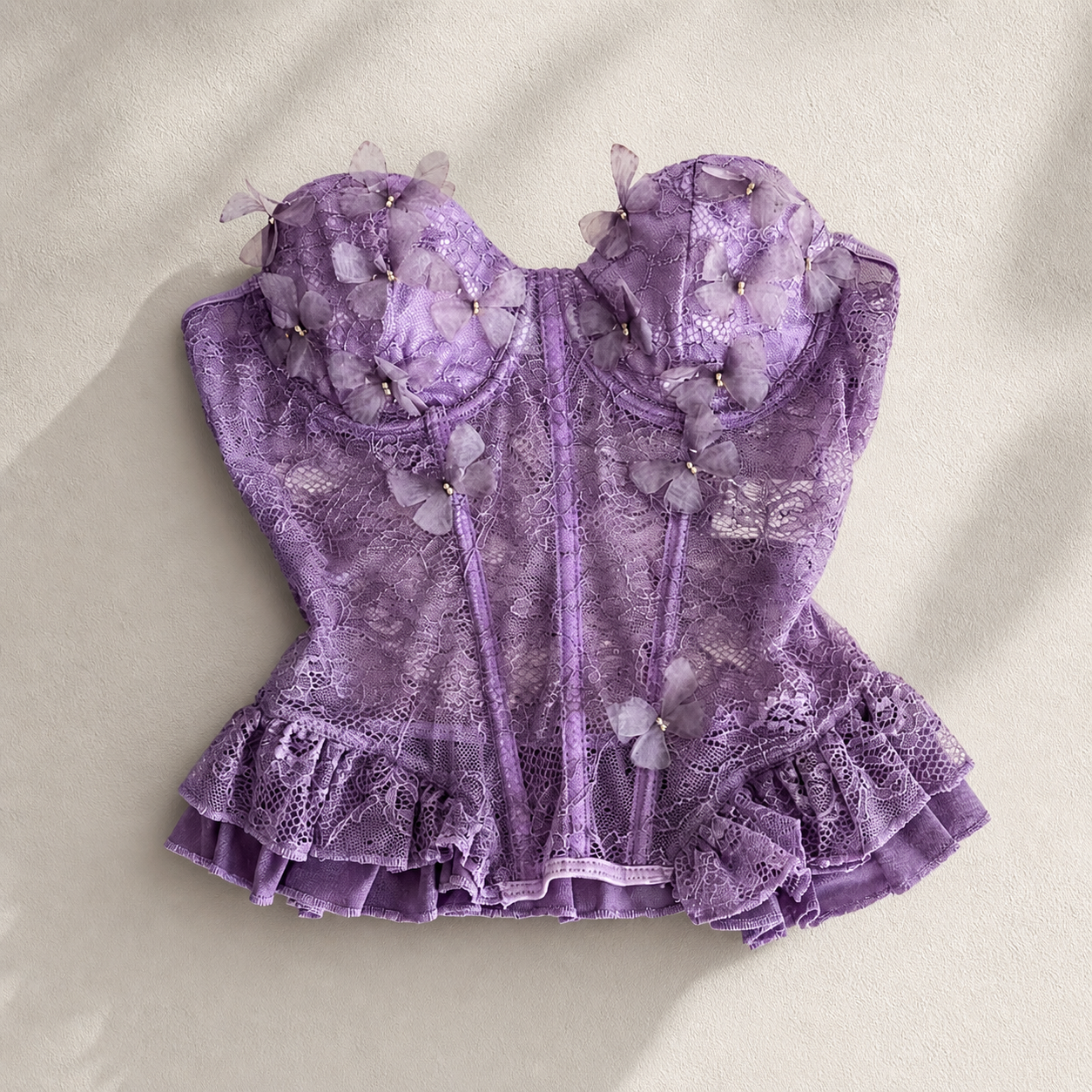 Lavender Lace Corset Peplum Top