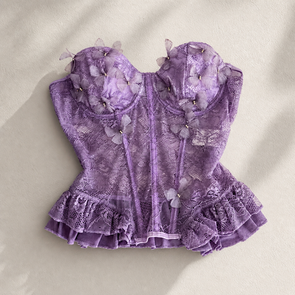 Lavender Lace Corset Peplum Top