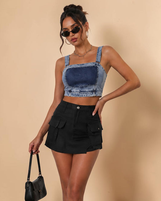 Vintage Wash Denim Corset Crop Top