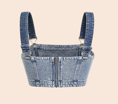 Vintage Wash Denim Corset Crop Top