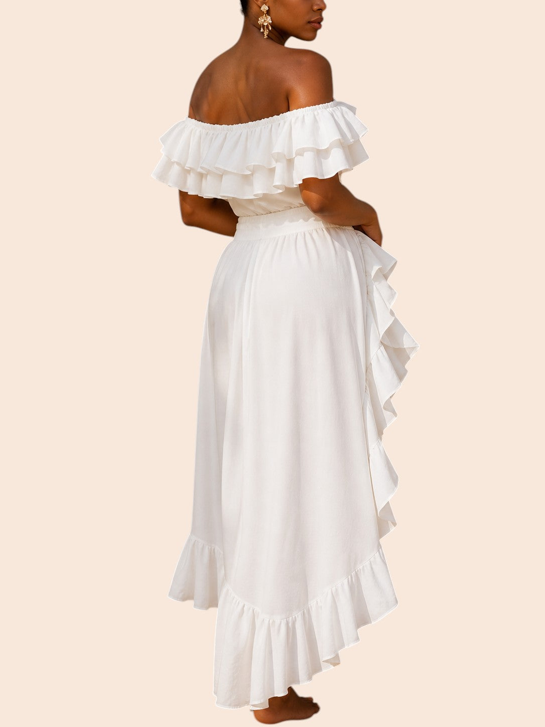 Tiered Ruffle Off-Shoulder High-Low Blouse