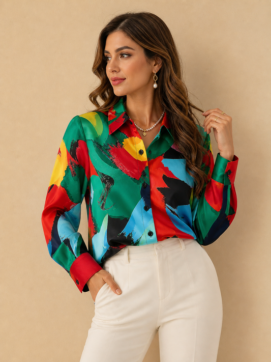 Abstract Satin Blouse – Luxe Statement Edition