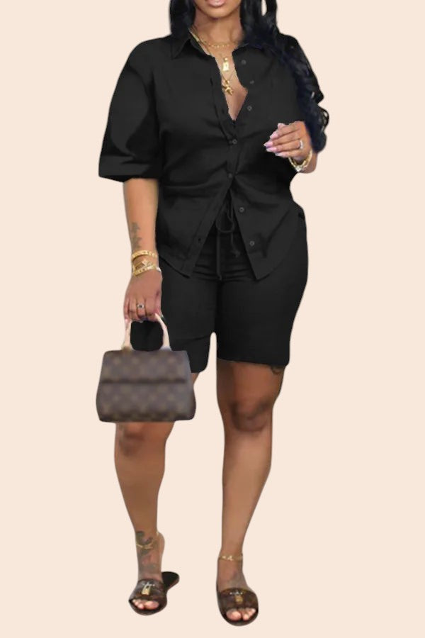 Classic Tie-Front Shirt & Shorts Set