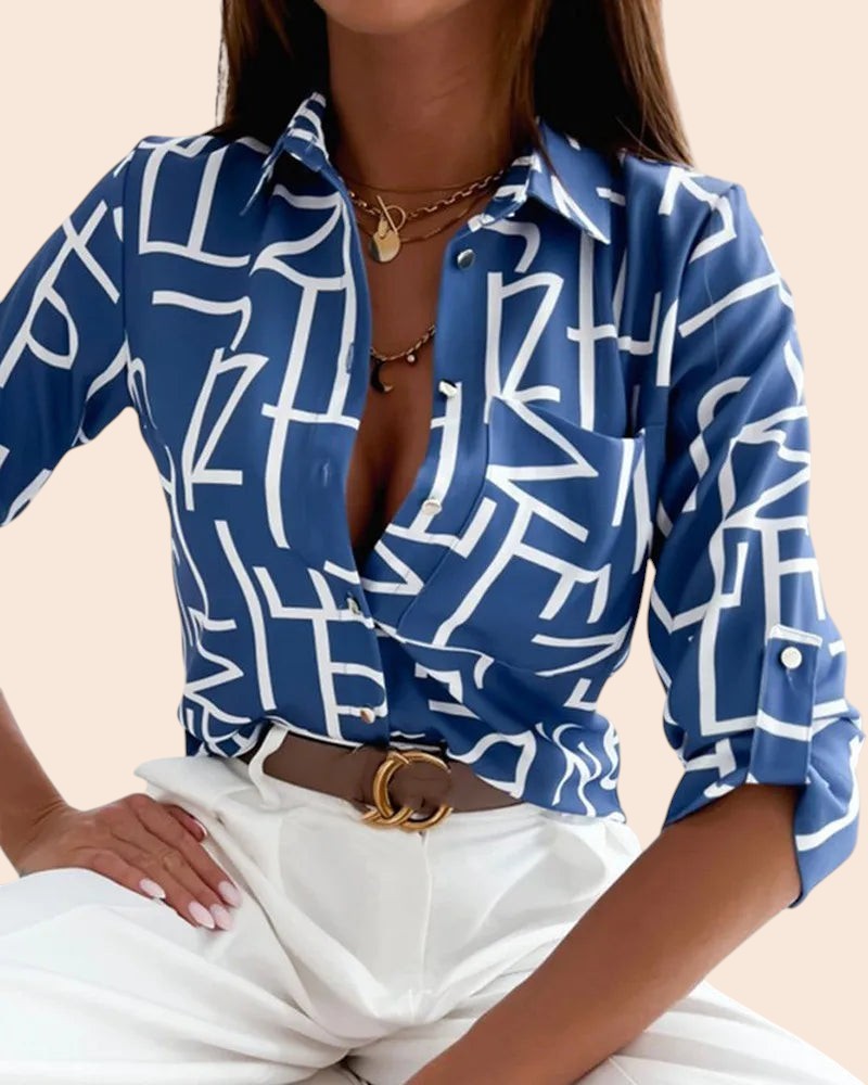Abstract Line Print Blouse – Timeless Chic Fit