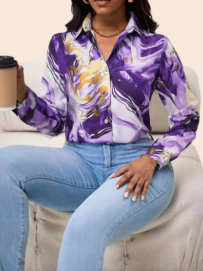 Purple & Gold Marble Print Blouse