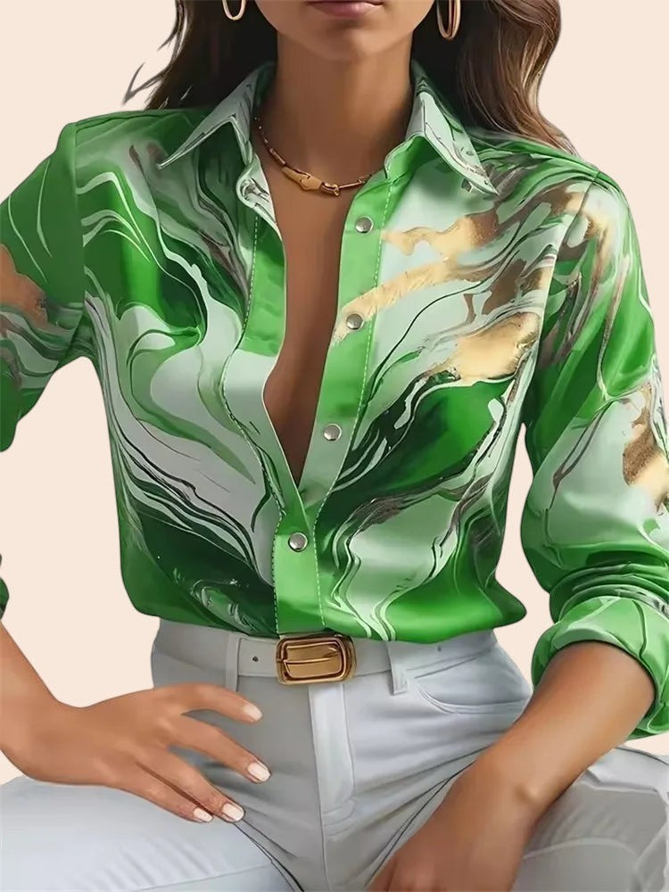Marble Print Satin Blouse