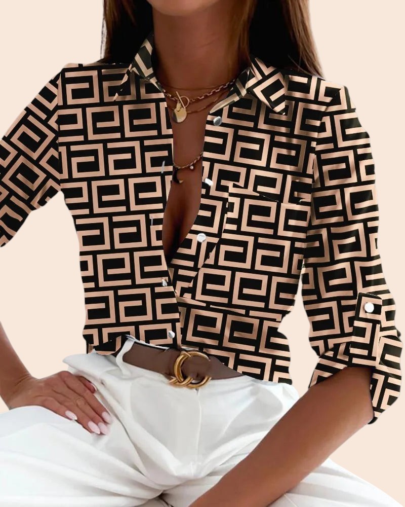 Abstract Line Print Blouse – Timeless Chic Fit