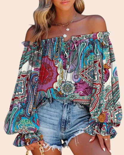 Off-Shoulder Floral Blouse – Soft Romance