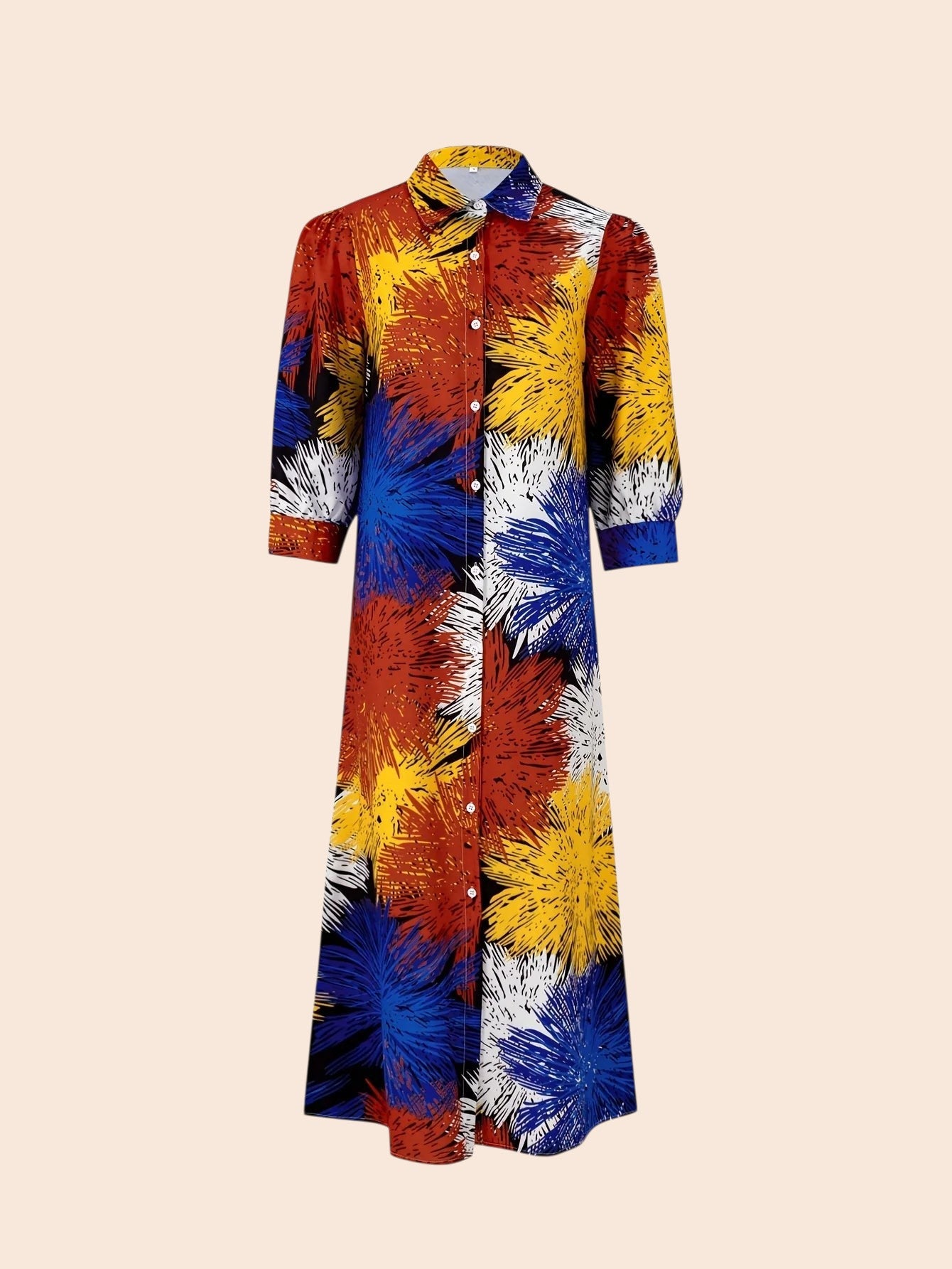 Vibrant Floral Button-Front Maxi Dress