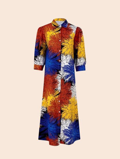 Vibrant Floral Button-Front Maxi Dress