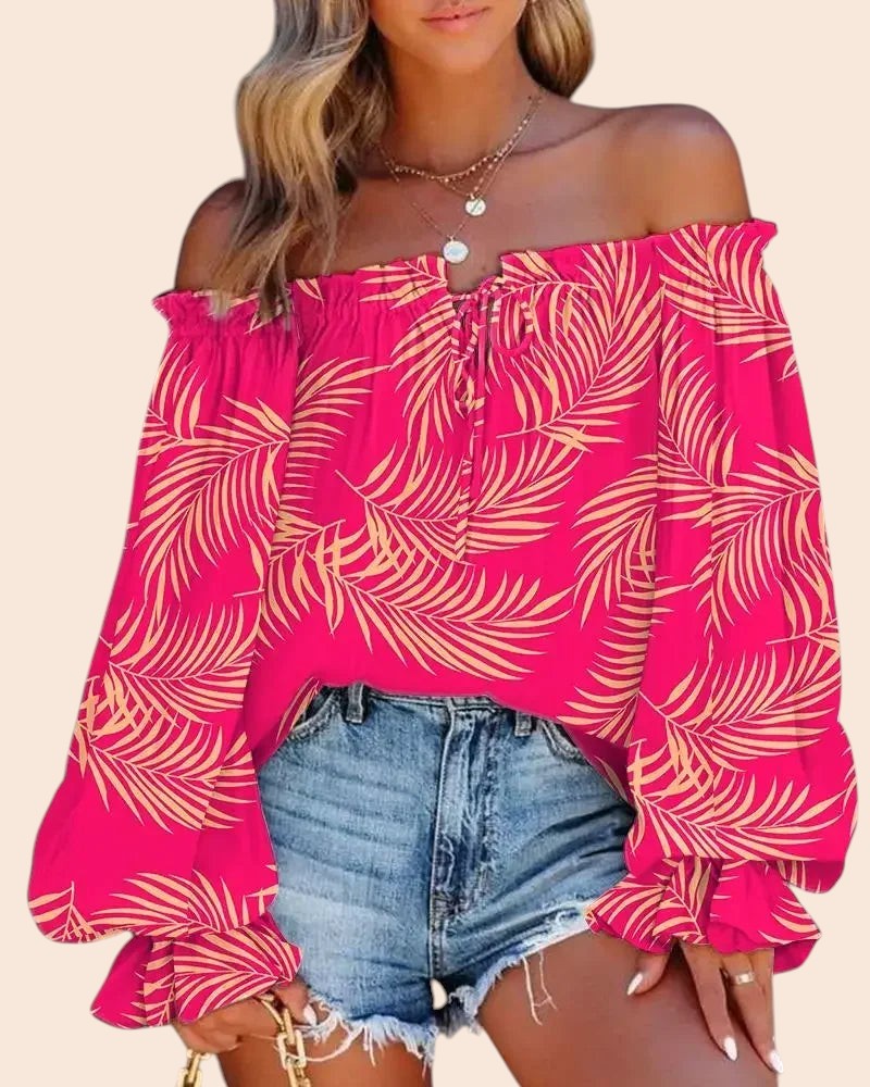 Off-Shoulder Floral Blouse – Soft Romance