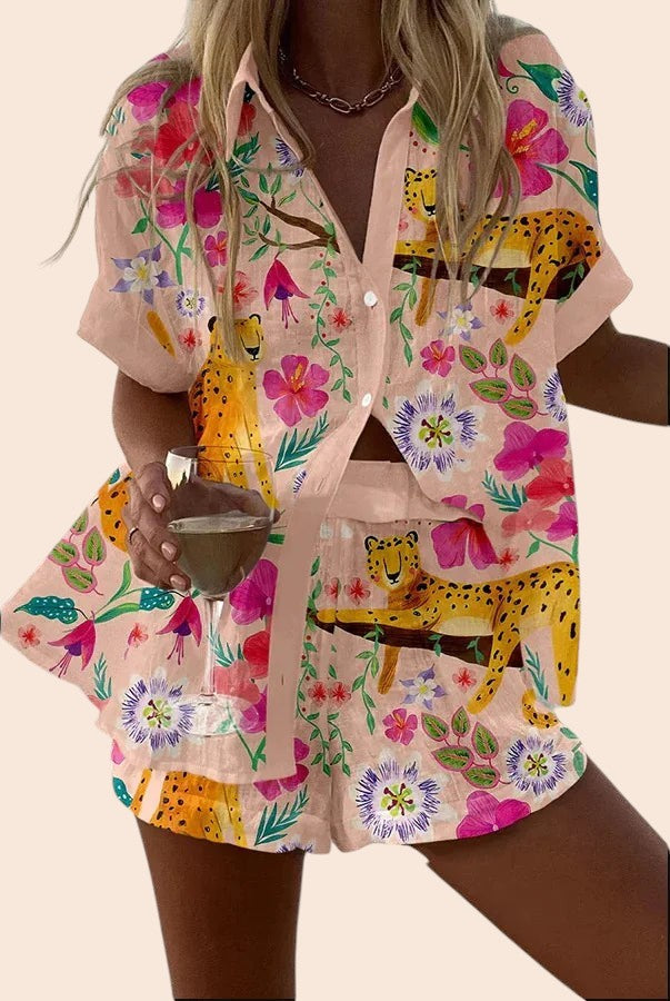 Button-Up Sleeveless Top & Wide Leg Pants Set