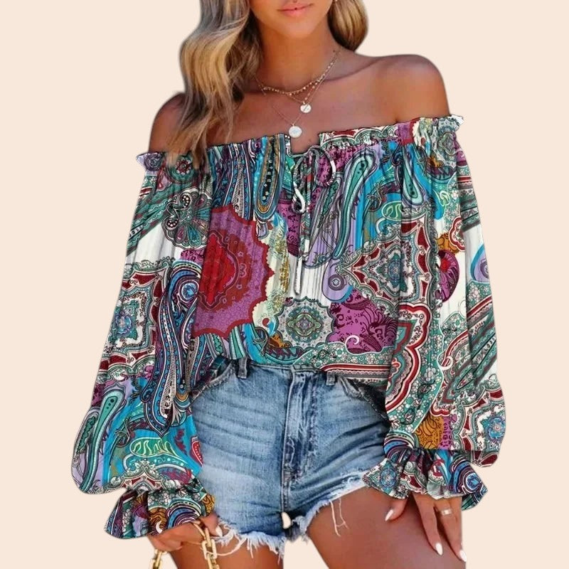 Off-Shoulder Floral Blouse – Soft Romance