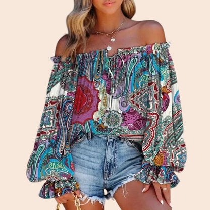 Off-Shoulder Floral Blouse – Soft Romance