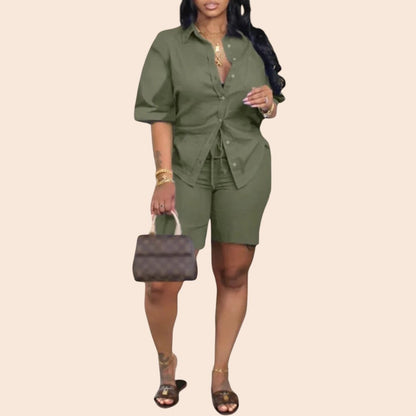 Classic Tie-Front Shirt & Shorts Set