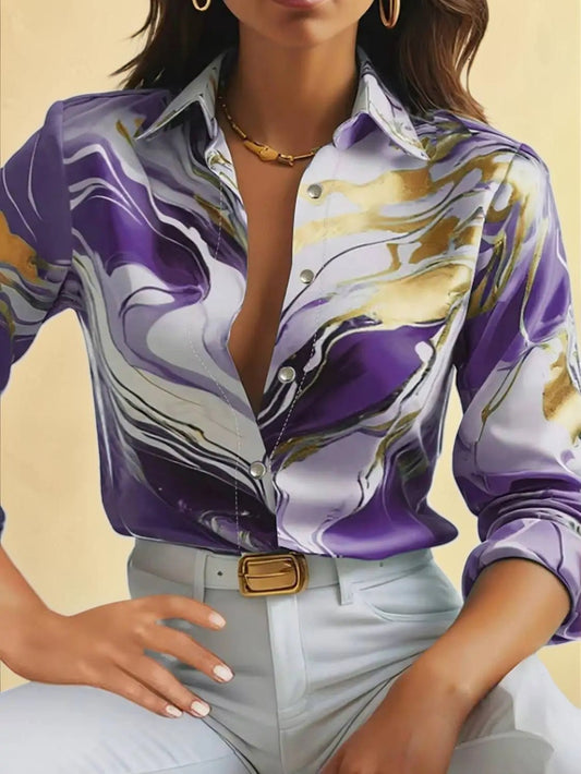 Purple & Gold Marble Print Blouse