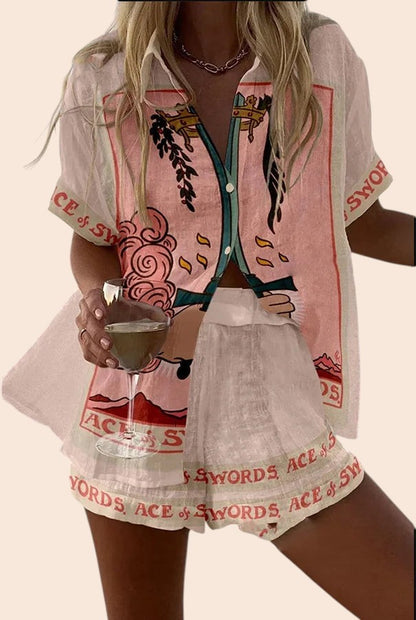 Button-Up Sleeveless Top & Wide Leg Pants Set