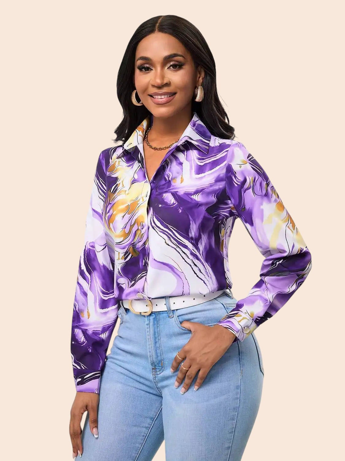 Purple & Gold Marble Print Blouse