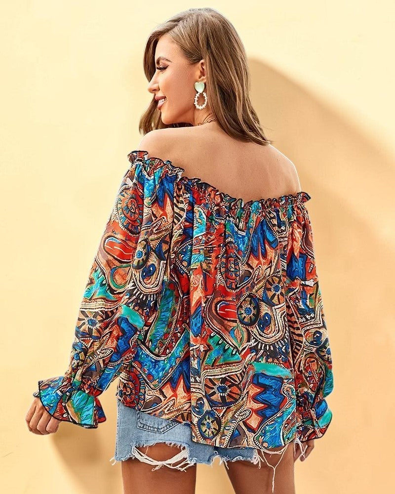 Off-Shoulder Floral Blouse – Soft Romance