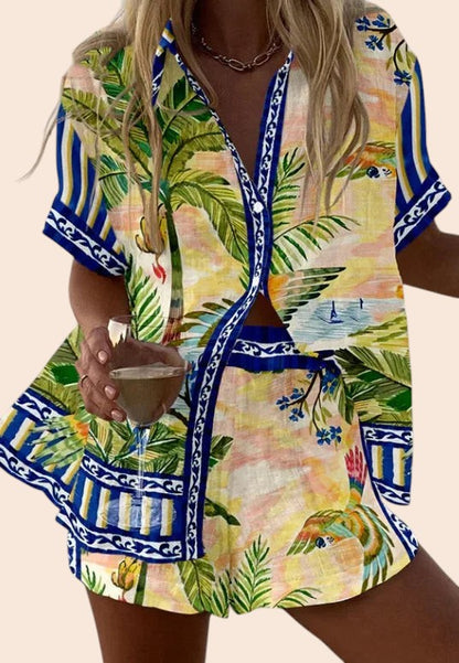 Button-Up Sleeveless Top & Wide Leg Pants Set