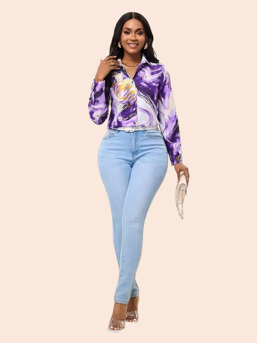 Purple & Gold Marble Print Blouse