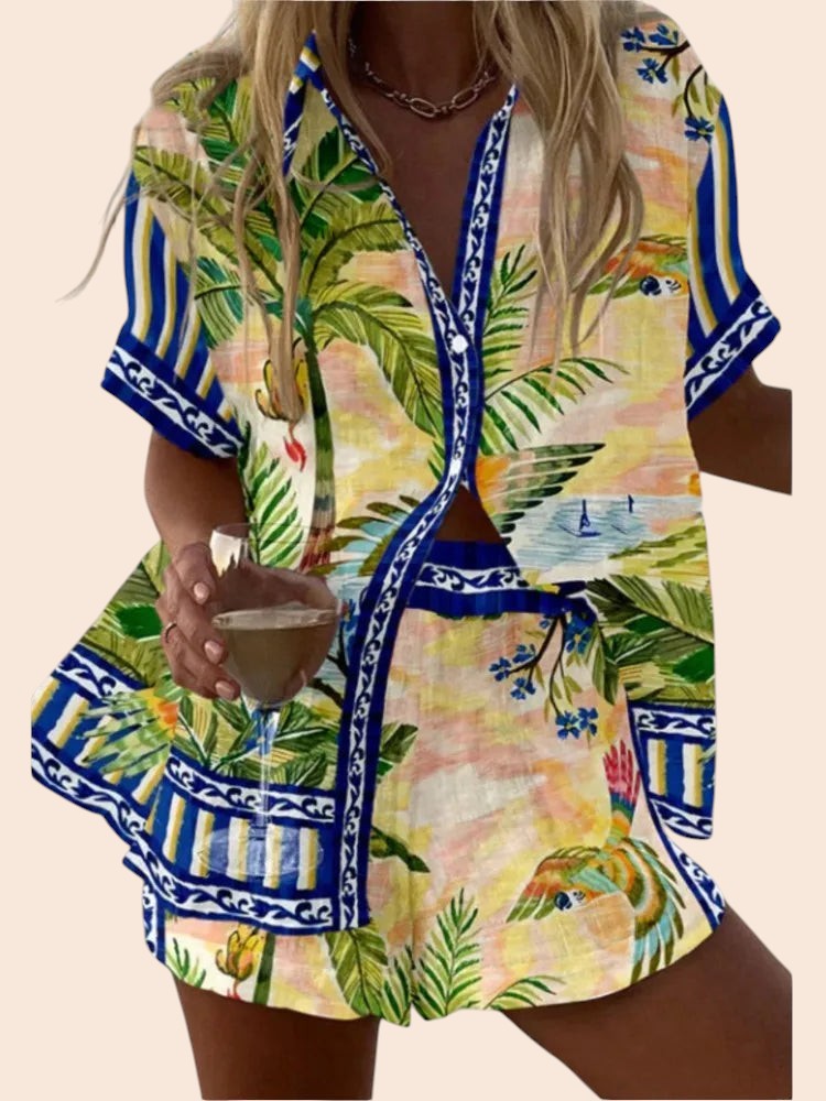 Button-Up Sleeveless Top & Wide Leg Pants Set