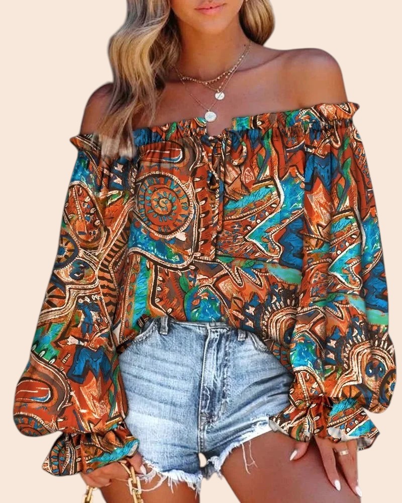 Off-Shoulder Floral Blouse – Soft Romance