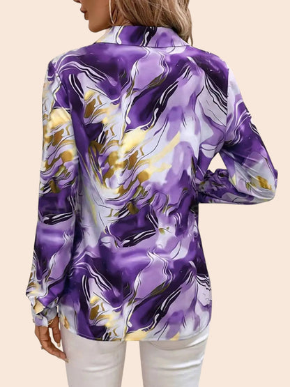 Purple & Gold Marble Print Blouse