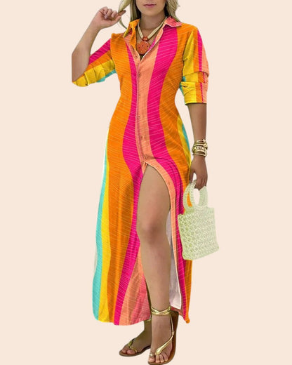 Bold Printed Shirt Maxi Dress