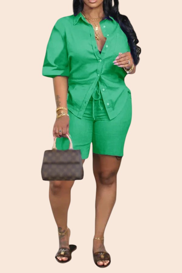 Classic Tie-Front Shirt & Shorts Set