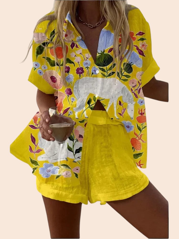 Button-Up Sleeveless Top & Wide Leg Pants Set