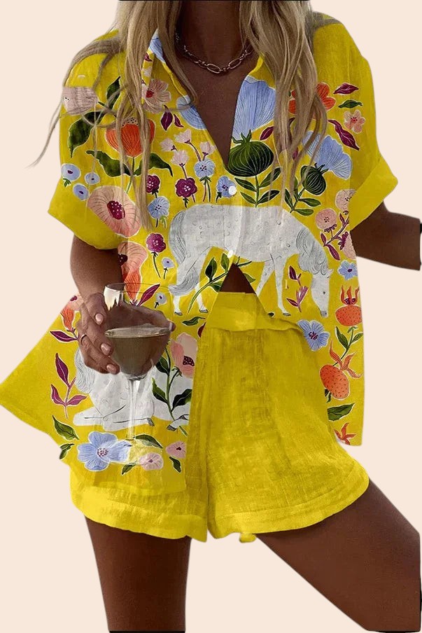 Button-Up Sleeveless Top & Wide Leg Pants Set