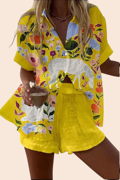 Button-Up Sleeveless Top & Wide Leg Pants Set