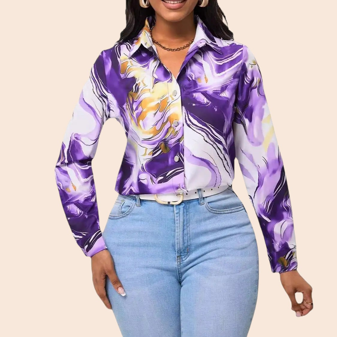 Purple & Gold Marble Print Blouse