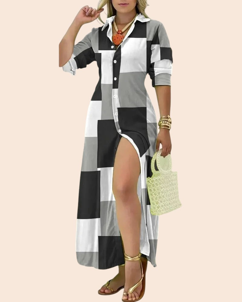 Bold Printed Shirt Maxi Dress
