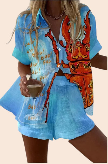 Button-Up Sleeveless Top & Wide Leg Pants Set