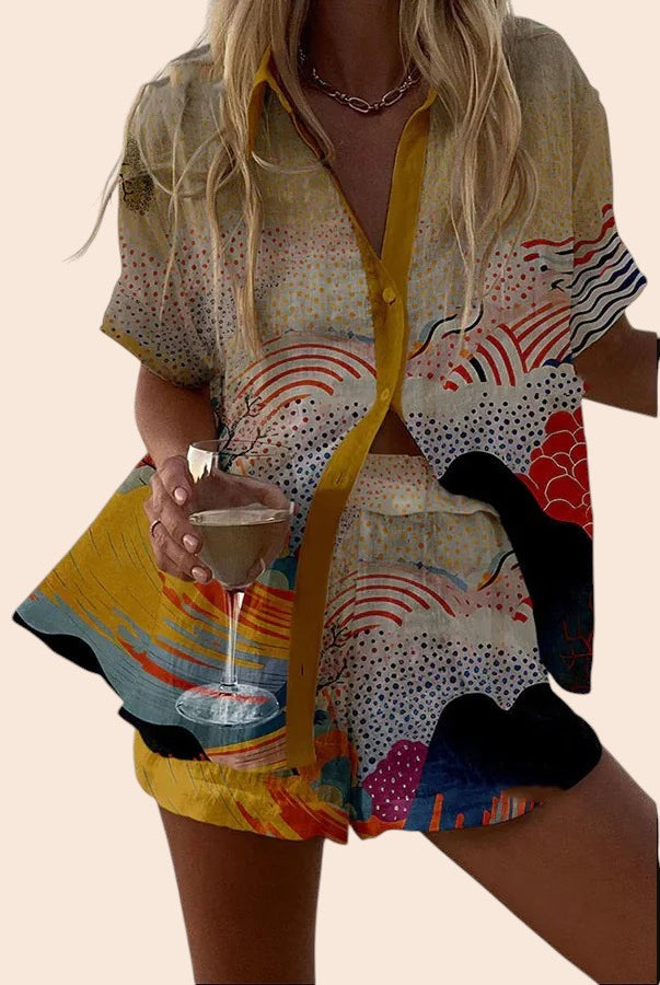 Button-Up Sleeveless Top & Wide Leg Pants Set