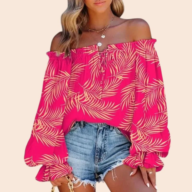 Off-Shoulder Floral Blouse – Soft Romance