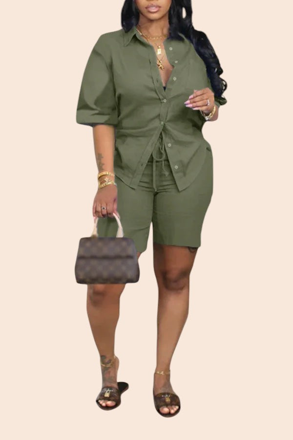 Classic Tie-Front Shirt & Shorts Set