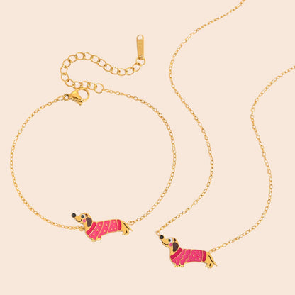 Cute Puppy Charm Necklace & Bracelet Set