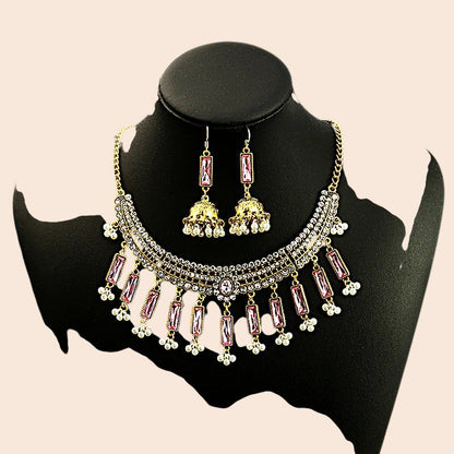 Vintage Pearl Flower Statement Necklace & Earring Set