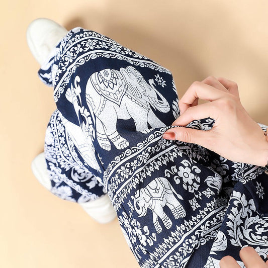 Thai Elephant Print Wide-Leg Pants – Boho Comfort Luxe